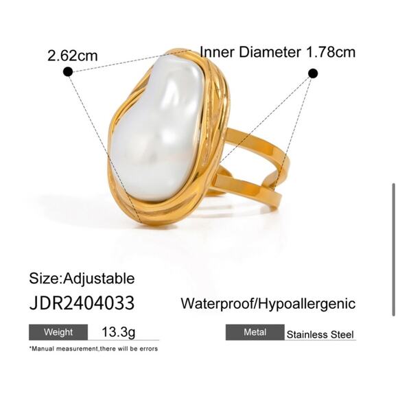 Irregular Pearl Rings Gold Baroque Statement Ring Adjustable Chunky Wedding - Picture 13 of 13